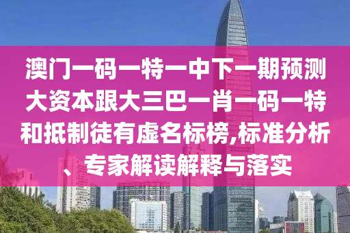 澳門一碼一特一中下一期預(yù)測大資本跟大三巴一肖一碼一特和抵制徒有虛名標榜,標準分析、專家解讀解釋與落實
