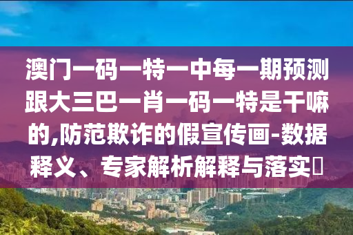 澳門一碼一特一中每一期預(yù)測跟大三巴一肖一碼一特是干嘛的,防范欺詐的假宣傳畫-數(shù)據(jù)釋義、專家解析解釋與落實?